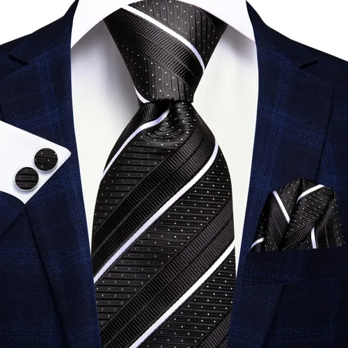 Vista 189 de Hi-Tie Corbatas de seda para hombre, diseño de cachemira a rayas, con bolsillo, gemelos cuadrados, conjunto formal de negocios