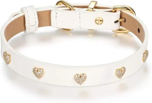 Vista 7 de SCAMPER & CO Collar de perro chapado en oro amarillo de 18 quilates con hebilla chapada en oro amarillo de 18 quilates, collar de perro con corazón