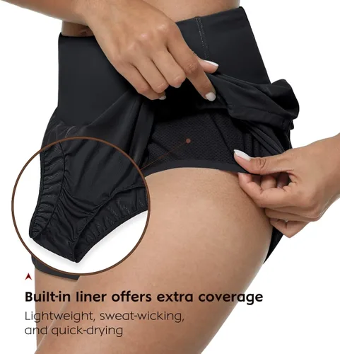 Vista 4 de GYM RAINBOW Pantalones cortos deportivos de cintura alta para mujer ligeros de secado rápido para entrenamiento gimnasio correr con bolsillos