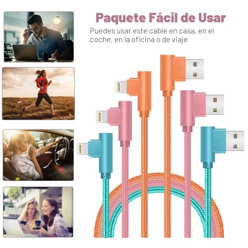 Vista 6 de Cargador de iPhone de 90 grados, cable Lightning USB certificado MFi (paquete de 3 unidades de 6 pies) Cargador de nailon trenzado para iPhone