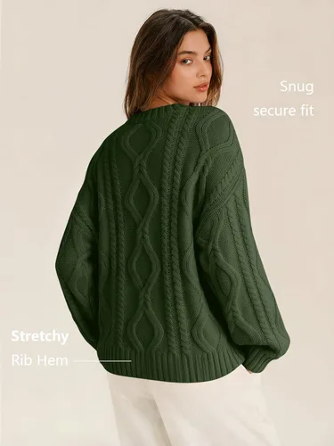 Vista 5 de Trendy Queen Suéteres de punto trenzado de gran tamaño para mujer, trajes Verde militar
