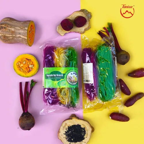 Vista 7 de TANISA 3 paquetes de fideos de arroz Vercimelli vegetales, 5 colores naturalmente vegetales, fideos de arroz finos, fideos sin gluten, sin OMG, sin