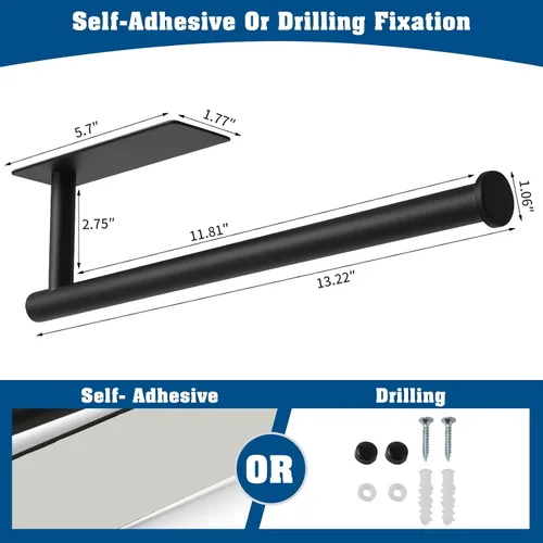 Vista 4 de theaoo - Toallero de papel para debajo del gabinete para cocina, toallero adhesivo para baño, montado en la pared, negro mate, acero inoxidable