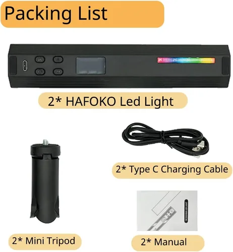 Vista 7 de Paquete de 2 varitas de luz RGB de mano W200, iluminación LED, luz de mano, luz de fotografía, Vlog con magnético CRI95+ 2500K-9000K batería