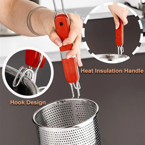 Vista 4 de Tenta Kitchen Cesta de pasta de acero inoxidable microperforada de malla de araña, colador de fideos para bola de masa de alimentos, colador