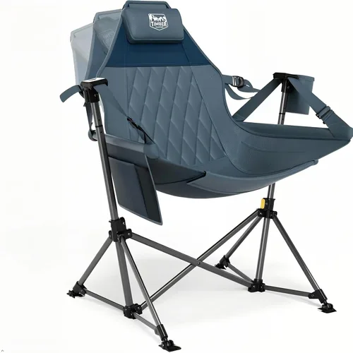 Vista 15 de TIMBER RIDGE Silla de camping tipo hamaca, silla hamaca oscilante de gran tamaño con respaldo y asiento ajustables para césped al aire libre