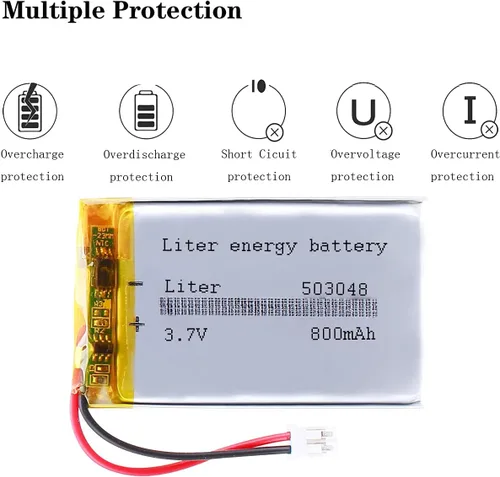 Vista 3 de Liter energybattery 3.7V Lipo Batería 800mAh Batería recargable de polímero de iones de litio 503048 con conector JST