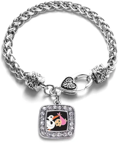 Vista 188 de Pulsera de dijes cuadrados de plata con joyería de circonita cúbica