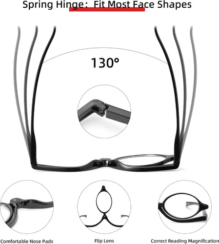 Vista 4 de JM 2 pares de anteojos de lectura de maquillaje con aumento abatible para mujeres +1.0
