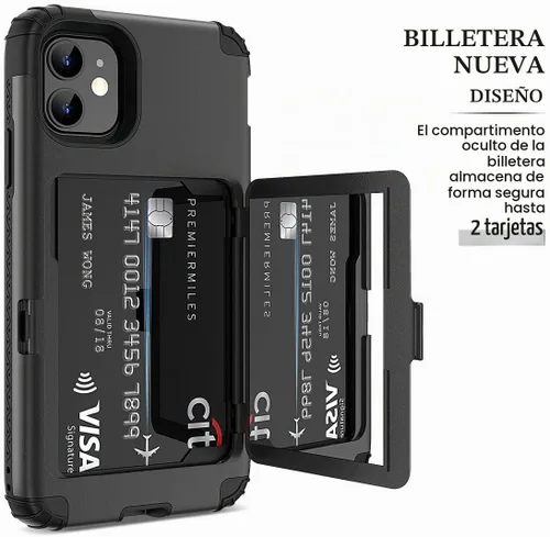 Vista 2 de WeLoveCase para iPhone 11 Estuche tipo billetera Defender con portatarjetas, cubierta con espejo oculto, tres capas, a prueba de golpes, protección