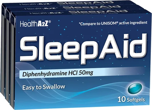 Vista 2 de Ayuda para dormir HealthA2Z® Difenhidramina HCl 50mg Cápsulas blandas Promueve un sueño más profundo y reparador 10 unidades (Paquete de 3)