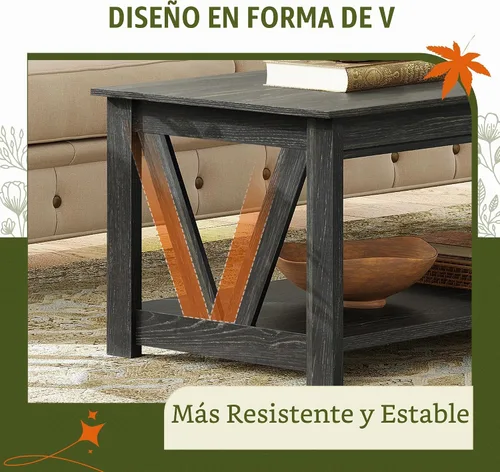 Vista 6 de WLIVE Mesa de Centro, Mesa de Centro Estilo Granja de 43" con Estante de Almacenamiento y Soporte Resistente en Forma de V, Mesa Central de Madera