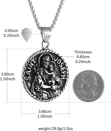 Vista 2 de AsAlways Saint Joseph Collar de acero inoxidable con medalla de los santos patronos católicos, regalo de bendiciones de medallón de viajero