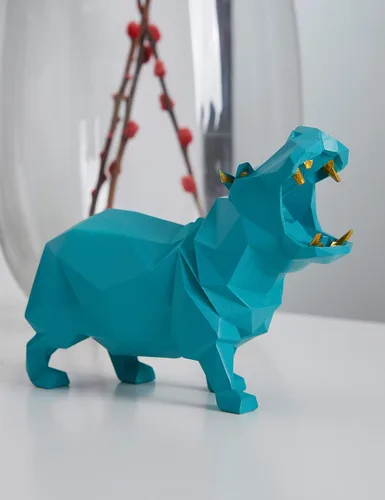 Vista 5 de HAUCOZE Estatua de hipopótamo, escultura de animal, figura moderna para decoración del hogar, decoración del hogar, arte de mesa, regalo para Azul