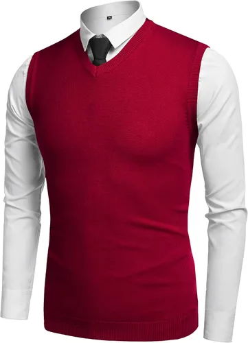 Vista 7 de Amussiar Suéter casual para hombre, chaleco con cuello en V, ajustado, sin mangas, suéter de punto