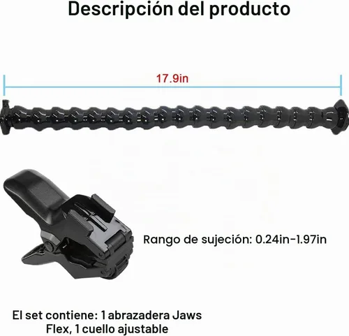 Vista 6 de FiTSTILL Soporte de abrazadera flexible de mandíbulas con cuello de cisne ajustable, 19 secciones para cámaras de acción Go Pro Hero