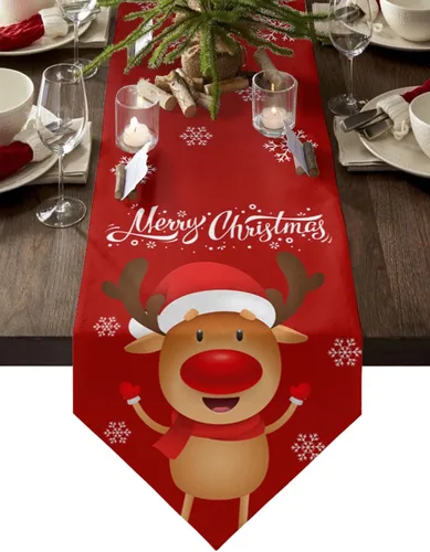 Vista 11 de Camino de mesa azul con alce navideño – 120 pulgadas de largo, copo de nieve de invierno, decoración de mesa de comedor para cocina, granja, Alce