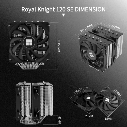 Vista 6 de Thermalright Royal Knight 120 SE - Enfriador de aire para CPU, refrigeración con disipador de calor de torres duales, enfriador de CPU de 6 tubos