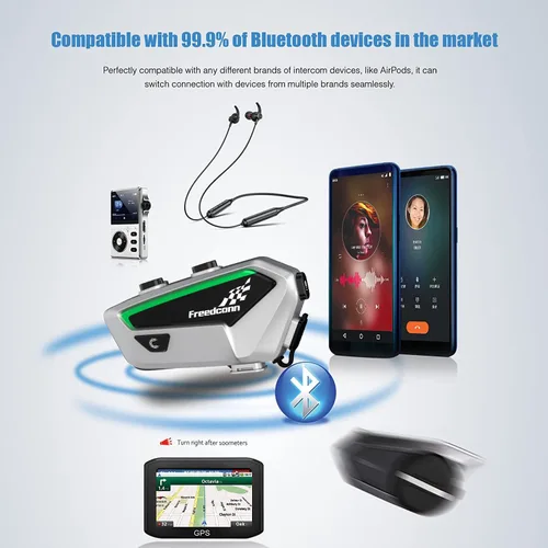 Vista 8 de FreedConn FX - Auriculares Bluetooth para motocicleta con intercambio de música, 2 unidades FX 10 Riders 4,921.3 ft, casco de grupo intercomunicador