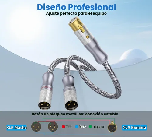 Vista 3 de Cable divisor XLR de 1 hembra a 2 machos para micrófono equilibrado, cable divisor en Y, color gris (1.6 pies/1.6 ft)