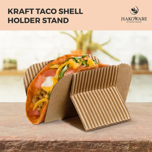 Vista 4 de Harvest Pack - 200 bandejas desechables para tacos, soporte de papel kraft resistente, platos ecológicos para servir alimentos para martes de tacos