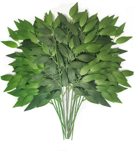 Vista 10 de 20 tallos italianos de Ruscus de 18 pulgadas, hojas artificiales de seda para bricolaje, relleno de ramos, centros de mesa, decoración