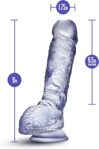 Vista 3 de Blush B Yours Plus Hearty n' Hefty - Consolador de silicona con bolas, pene realista de 1.75 pulgadas de ancho, ventosa, compatible con junta