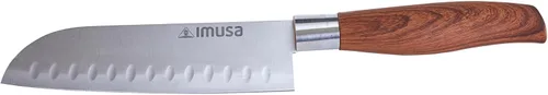 Vista 9 de IMUSA Cuchillo de chef de acero inoxidable de 8 pulgadas con mango de madera Acabado pulido, mango ergonómico de castaño, corte de precisión