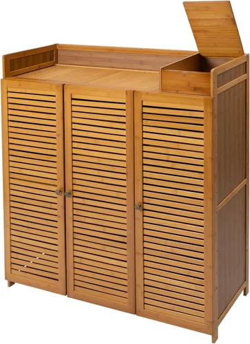 Vista 5 de Xuthusman Zapatero de bambú de 6 niveles con caja de almacenamiento de 3 puertas, organizador de zapatos portátil, zapatero de pie, armario