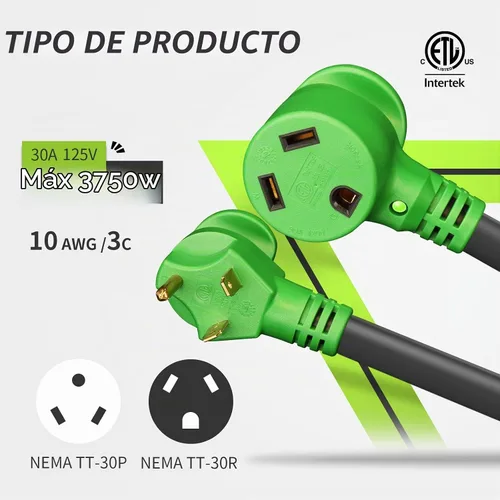 Vista 3 de RVMATE - Cable de extensión de alimentación RV de 30 amperios y 15 pies