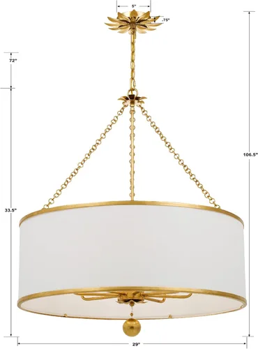 Vista 6 de Crystorama Broche - Candelabro de 8 luces de oro antiguo, lámpara de techo - Candelabros para pasillo, sala de estar, vestíbulo, granja - Candelabro