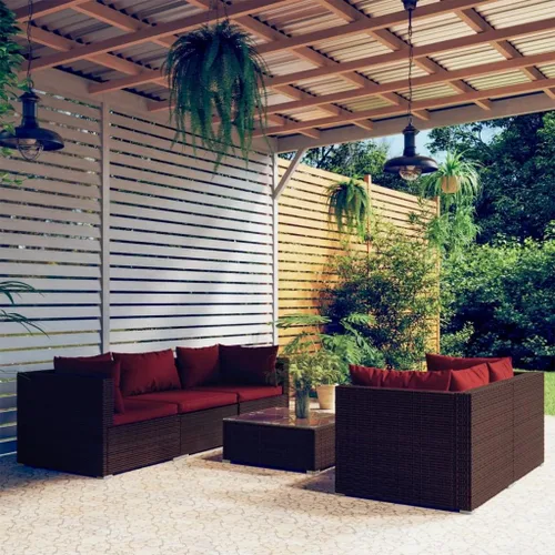 Vista 12 de Ensemble de Salon de Jardin 5 Pièces Brun Cannelle Rouge, Meuble d'Extérieur Modulable Pour Terrasse Balcon, Résistant aux UV et à l'Eau avec
