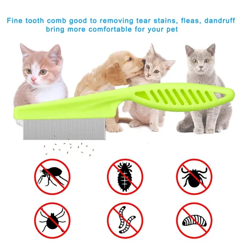 Vista 2 de Lamoutor Peine de pulgas para mascotas, peine de dientes finos y peines de acero inoxidable para mascotas, 7 unidades para perros, gatos y mascotas