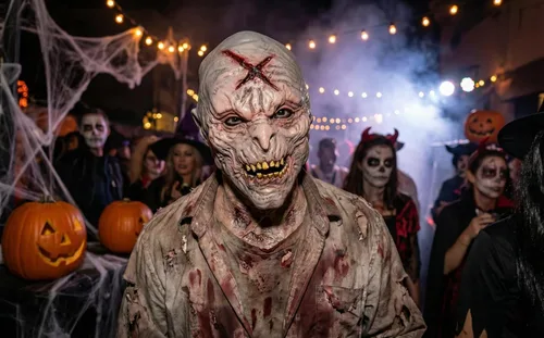 Vista 4 de Máscara de cabeza de monstruo zombi de látex X para Halloween, maquillaje y accesorios de disfraces LARP