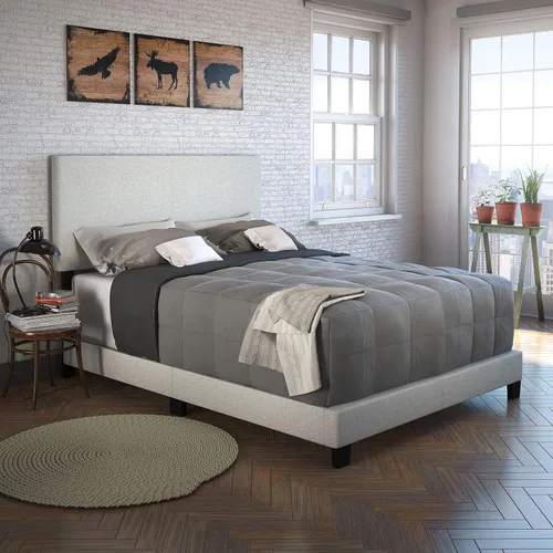 Vista 12 de Boyd Sleep Milan cama tapizada de tamaño completo con plataforma de lino negro, con cabecera ajustable - Se requiere somier o base calificados