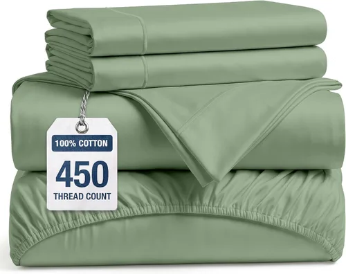 Vista 19 de LANE LINEN Sábanas de cama individual – 450TC algodón peinado de fibra larga de alta calidad, color blanco Soft & Breathable Twin Sheet &