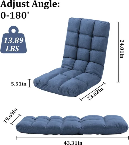 Vista 3 de Folding Floor Gaming Chair with Back Support, 14-Position Adjustable Recliner - Padded Cushion with Breathable Linen & Cotton Blend for Adults &