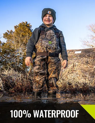 Vista 2 de TIDEWE - Vadeadores de pecho para niños pequeños y niños, vadeadores de neopreno impermeables y aislados para caza y pesca para niños y niñas