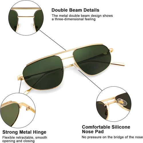 Vista 5 de FEISEDY Gafas de sol estilo aviador retro de moda para mujeres y hombres, de los años 90, pequeñas gafas vintage con estilo de metal dorado ovaladas