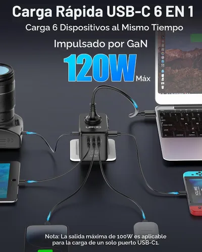 Vista 2 de Universal Travel Adapter 120W GaN Fast Charger for Europe UK US GaN 120W-Negro+Gris