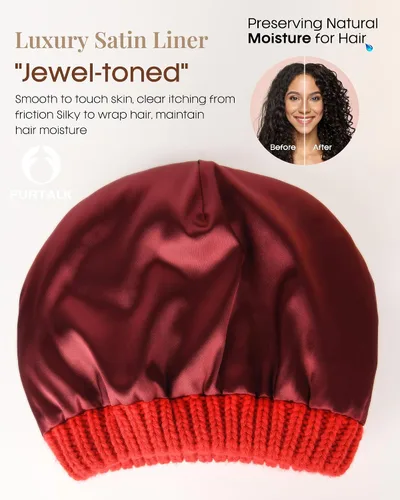 Vista 43 de FURTALK Gorro de invierno para mujer, con forro de satén, tejido trenzado, grueso, holgado, gorro cálido