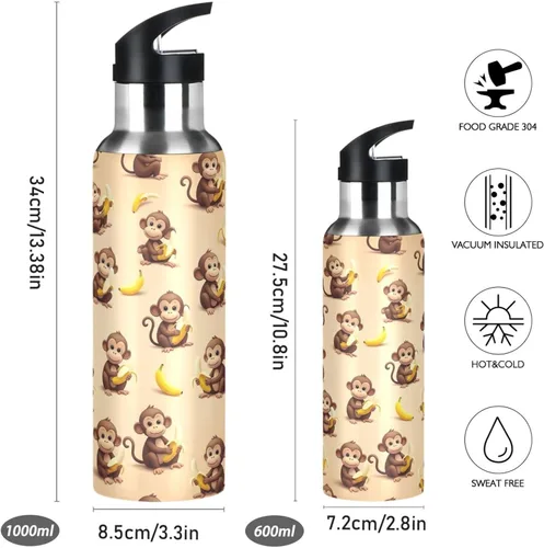 Vista 2 de Cute Cartoon Monkeys Bananas Stainless Steel Water Bottle 20 Oz, BPA-Free Sports Water Bottle Leakproof Water Bottles