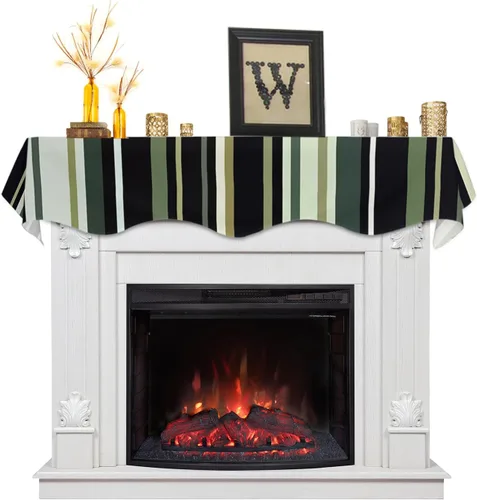 Vista 9 de Bufanda de manto de 60 x 17 pulgadas, diseño de cuadros rojos de búfalo a cuadros, alce de Navidad, chimenea, cubierta de mantel para Navidad