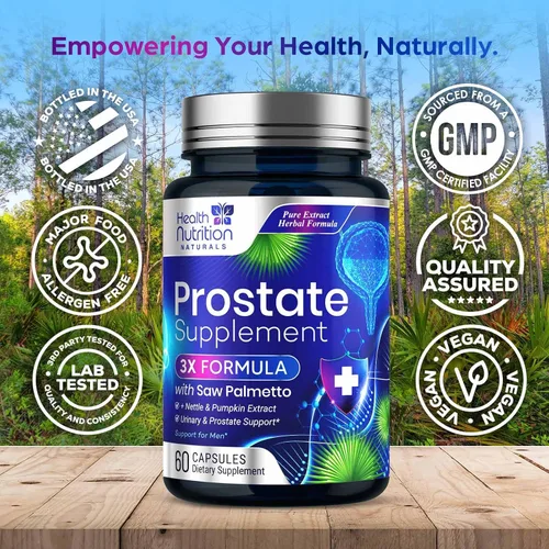 Vista 4 de Suplementos para la salud de la próstata para hombres – 3 veces más fuerza con mezcla de palma enana americana – Complejo de apoyo de raíz de ortiga