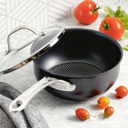 Vista 14 de Anolon X SearTech - Saucier antiadherente de aluminio con tapa, 2.5 cuartos de galón, gris súper oscuro