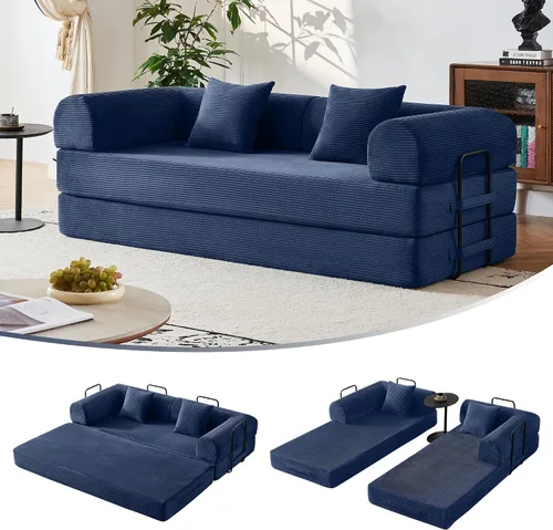 Vista 15 de Sofá cama convertible 5 en 1 de 79 pulgadas, sin montaje, sofá cama sin hueso con espuma de alta densidad, sofá cama plegable, sofá modular de pana