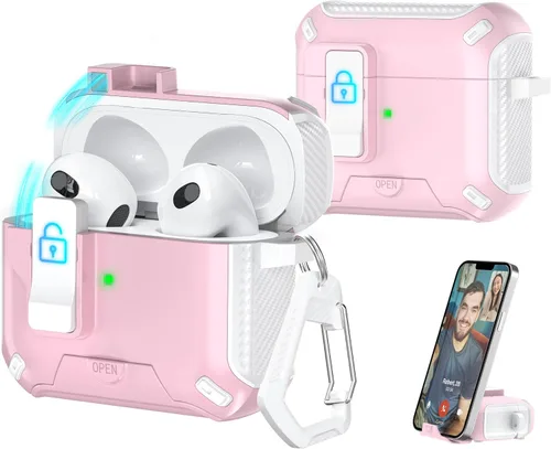 Vista 191 de R-fun Funda de carga compatible con AirPods de 2ª generación 2019, 1ª generación 2016, protección completa contra caídas, tapa desplegable