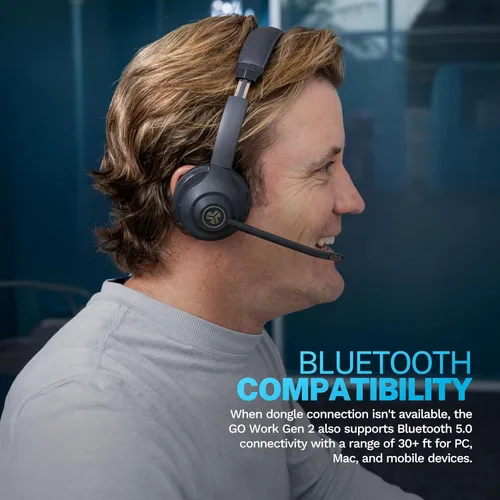 Vista 11 de JLab Go Work Gen 2 - Auriculares inalámbricos con micrófono, auriculares Bluetooth para PC con más de 55 horas de reproducción y conexión multipunto