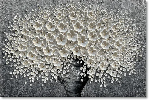 Vista 18 de Epicler art Pintura al óleo decorativa de flores 3D moradas pintadas a mano, arte de pared decorativo de pared de flores, arte moderno, sala