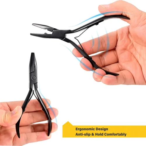 Vista 3 de Gomake Juego de extensiones de cabello cerradas y removedoras de alicates, micro anillos de silicona, extensiones de cabello, aguja de bucle, Negro